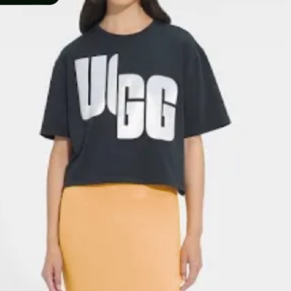 UGG FIONA crew neck cotton chopped logo short sleeve crop top L